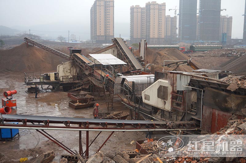 移動破碎機助力安徽建筑垃圾處理現場